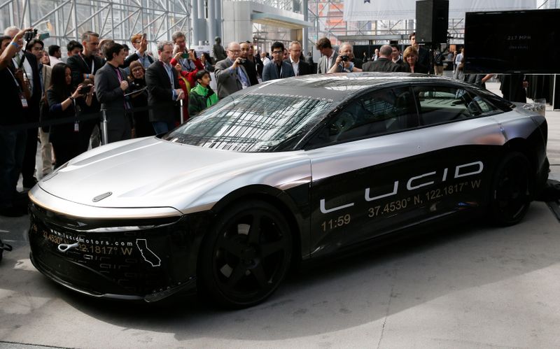 &copy; Reuters. Lucid Air speed test car displayed at the 2017 New York International Auto Show in New York