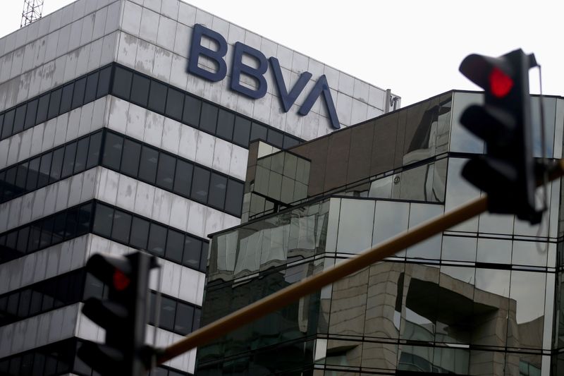 © Reuters. BBVA bank logo is pictured in Bogota