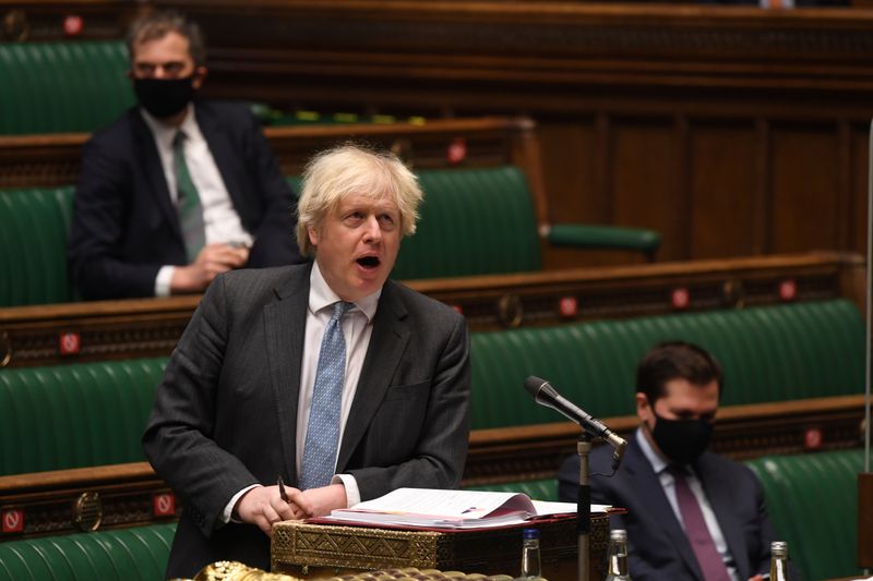 &copy; Reuters. Britain&apos;s Prime Minister Boris Johnson speaks during the weekly Prime Minister&apos;s Questions session in Parliament in London