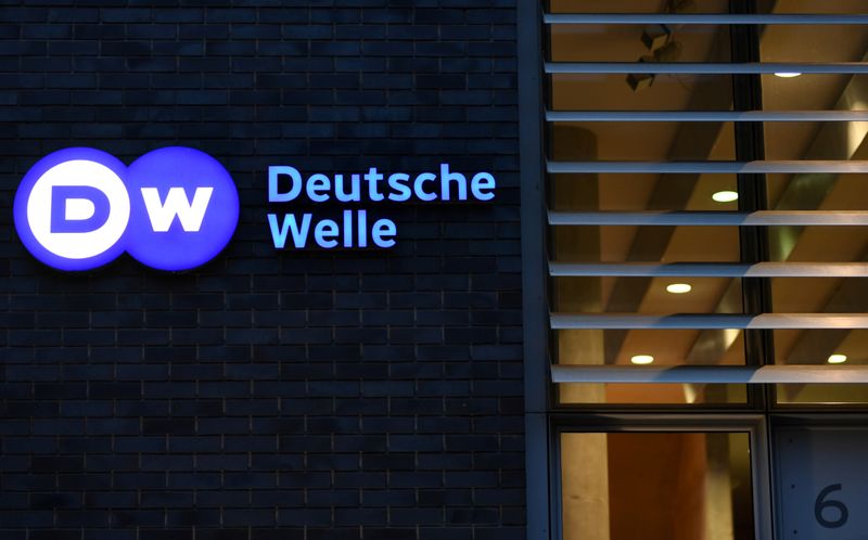 &copy; Reuters. FILE PHOTO: The logo of German international broadcaster Deutsche Welle is pictured in Berlin