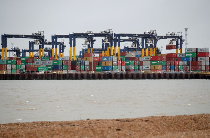 &copy; Reuters. Containers are stacked at the Port of Felixstowe