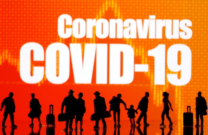 &copy; Reuters. FILE PHOTO: Small toy figures are seen in front of the coronavirus (COVID-19) sign in this illustration taken