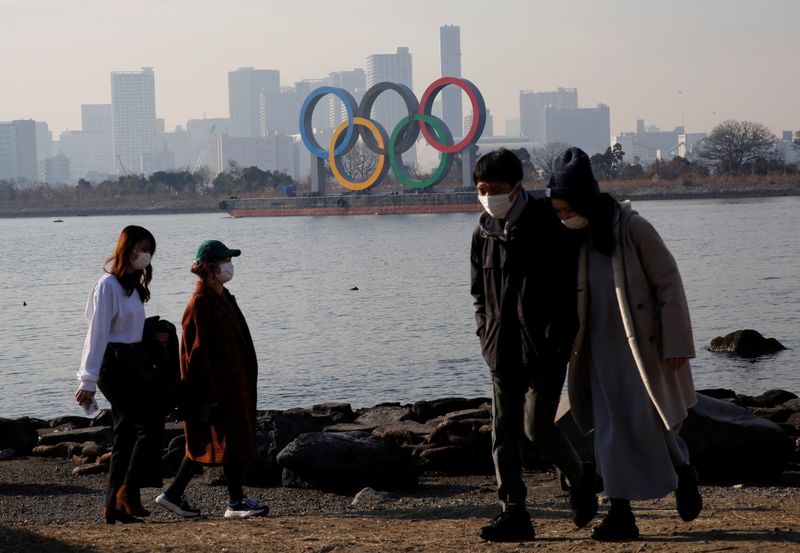 &copy; Reuters. Giant Olympic rings at a park ,amid the coronavirus disease (COVID-19) outbreak