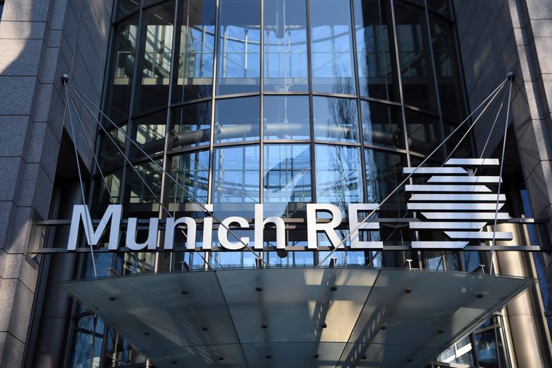 &copy; Reuters. The logo of reinsurance company Munich Re Group is seen next to the entrance of their headquarters in Munich