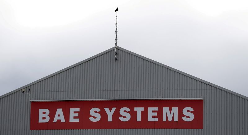 &copy; Reuters. FILE PHOTO: A sign adorns a hangar at the BAE Systems facility at Salmesbury