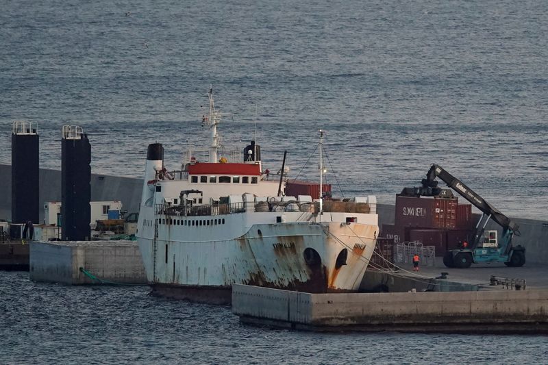 &copy; Reuters. Livestock ship &quot;Karim Allah&quot; carrying Spanish cattle stranded on ship with suspected bluetongue is docked, in Cartagena