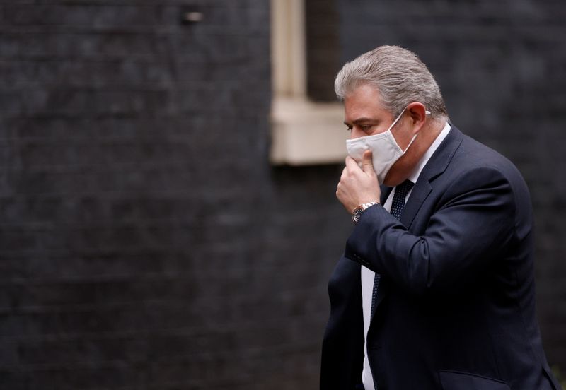 &copy; Reuters. Secretary of State for Northern Ireland Brandon Lewis is seen outside Downing Street in London