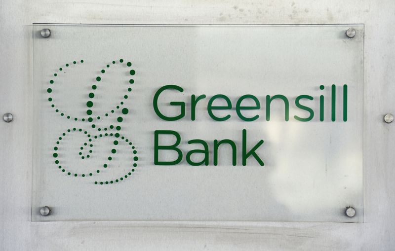 © Reuters. The logo of Greensill Bank is pictured in downtown Bremen