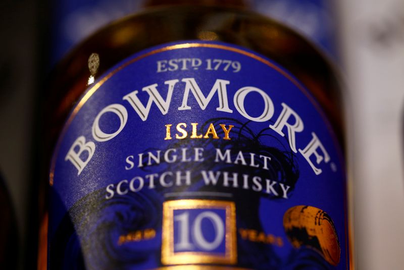 &copy; Reuters. A bottle of single malt scotch whisky Bowmore is pictured in a shop near Lausanne