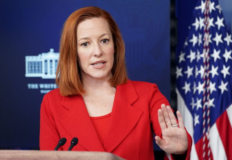 &copy; Reuters. Jen Psaki holds a press briefing at the White House in Washington