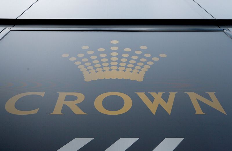 &copy; Reuters. The logo of Australian casino giant Crown Resorts Ltd adorns the hotel and casino complex in Melbourne, Australia