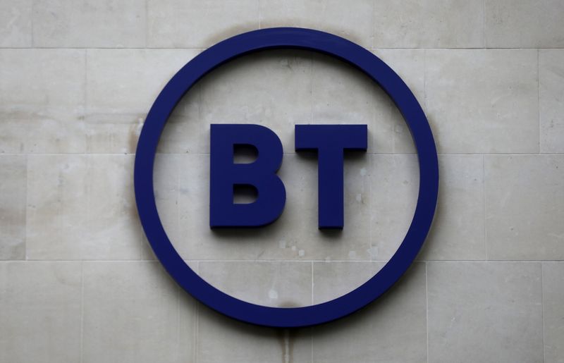 &copy; Reuters. Company&apos;s logo is displayed at British Telecom (BT) headquarters in London