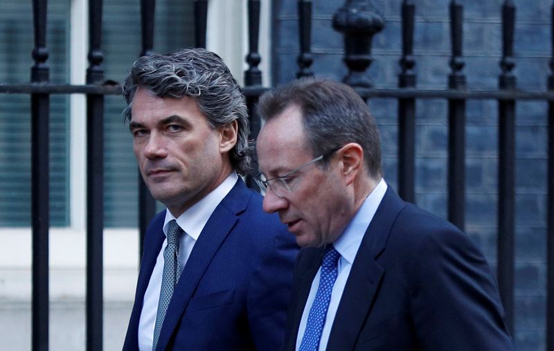 &copy; Reuters. FILE PHOTO: Outgoing CEO of BT Gavin Patterson and new CEO Philip Jansen are seen outside Downing Street in London