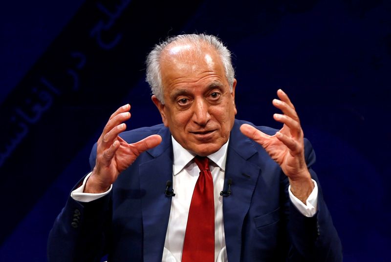 &copy; Reuters. FILE PHOTO: U.S. envoy for peace in Afghanistan Zalmay Khalilzad speaks during a debate at Tolo TV channel in Kabul