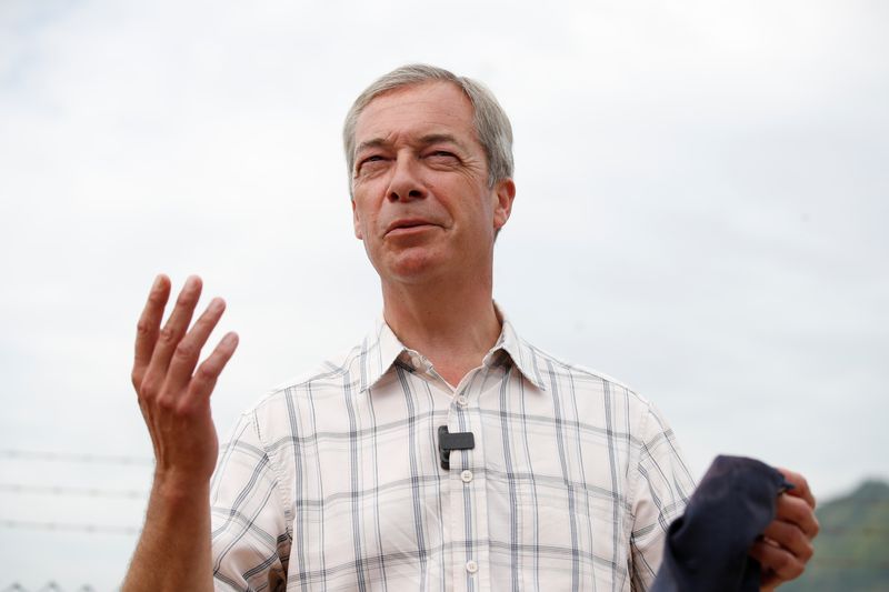 &copy; Reuters. British Brexit Party leader Nigel Farage speaks during a visit at Dover harbour, in Dover