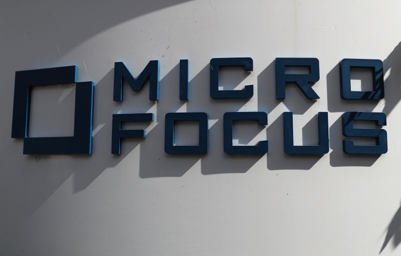 &copy; Reuters. A sign stands outside the offices of Micro Focus in Newbury