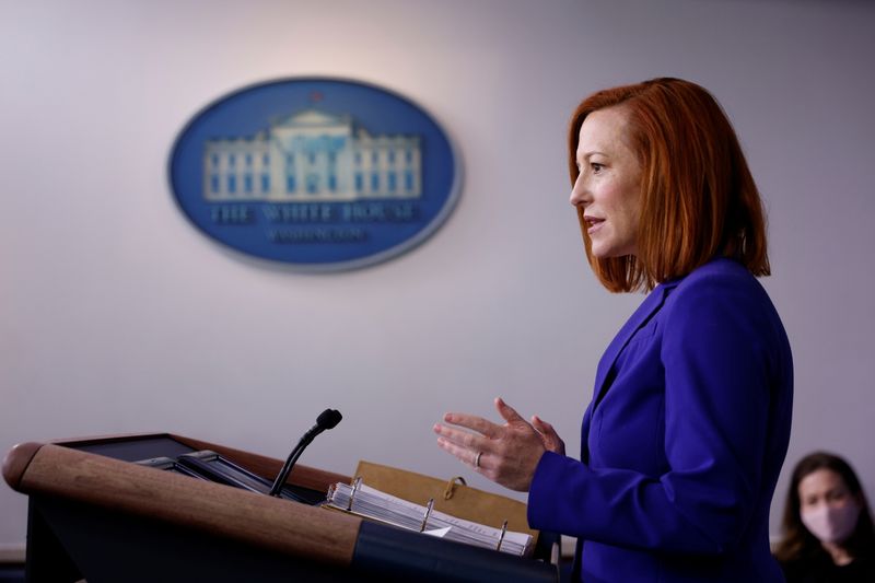&copy; Reuters. White House Press Secretary Jen Psaki holds a briefing at the White House in Washington