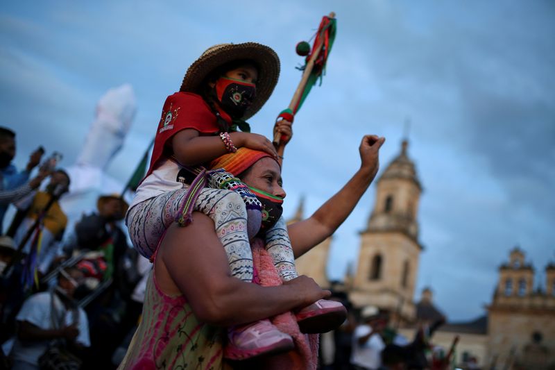 &copy; Reuters. FILE PHOTO: Demonstration called by Colombian indigenous people in Bogota