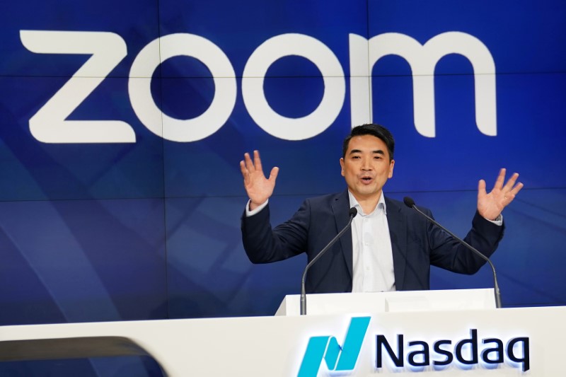 &copy; Reuters. Eric Yuan, CEO of Zoom Video Communications takes part in a bell ringing ceremony at the NASDAQ MarketSite in New York