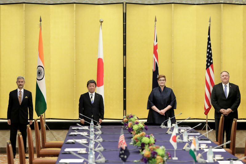 © Reuters. FILE PHOTO: Representatives of Japan, Australia, India and U.S. meet in Tokyo