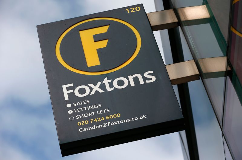 © Reuters. File photo of a Foxtons estate agent sign outside a branch in north London