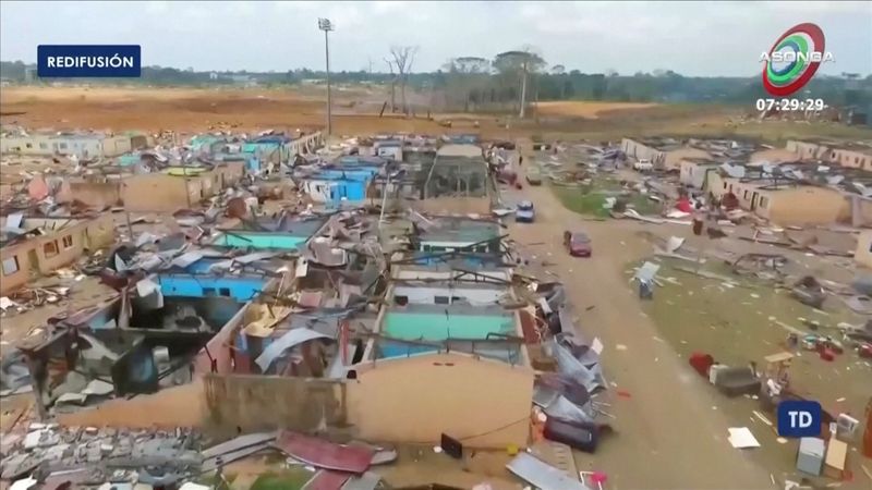 &copy; Reuters. Drone footage shows damaged buildings after explosions in Equatorial Guinea