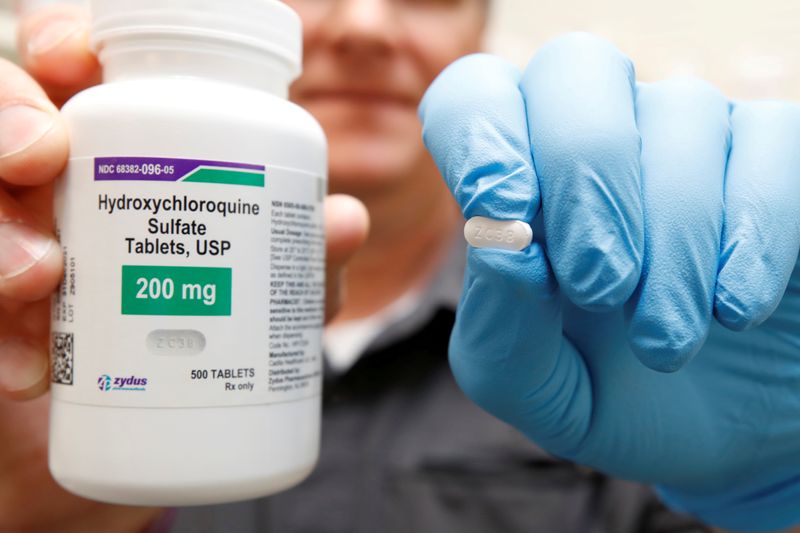 &copy; Reuters. FILE PHOTO: The drug hydroxychloroquine, pushed by U.S. President Donald Trump and others in recent months as a possible treatment to people infected with the coronavirus disease (COVID-19), is displayed by a pharmacist in Provo
