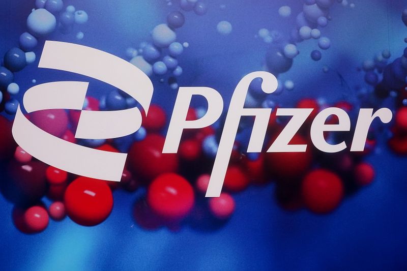 &copy; Reuters. Pfizer logo in Manhattan, New York