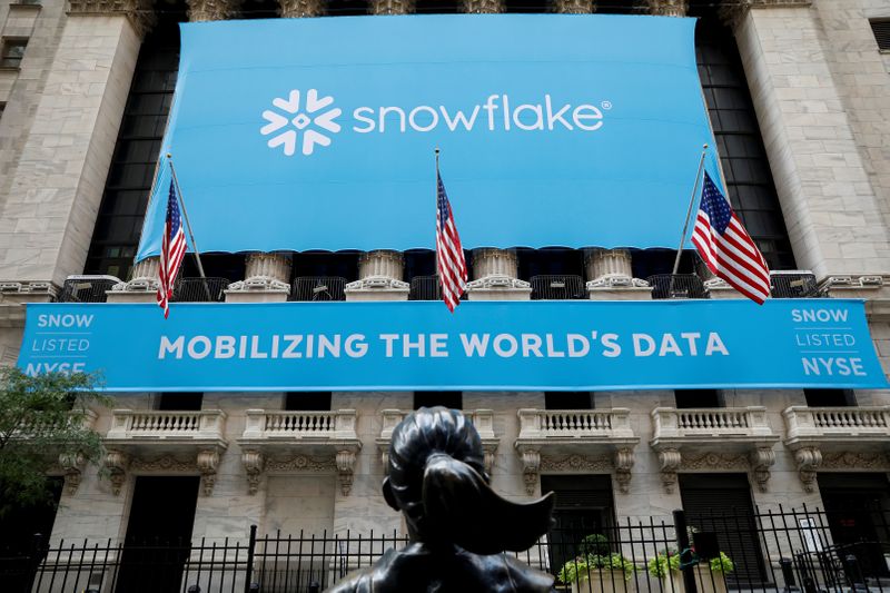 &copy; Reuters. A banner for Snowflake Inc. is displayed celebrating the company&apos;s IPO at the NYSE in New York