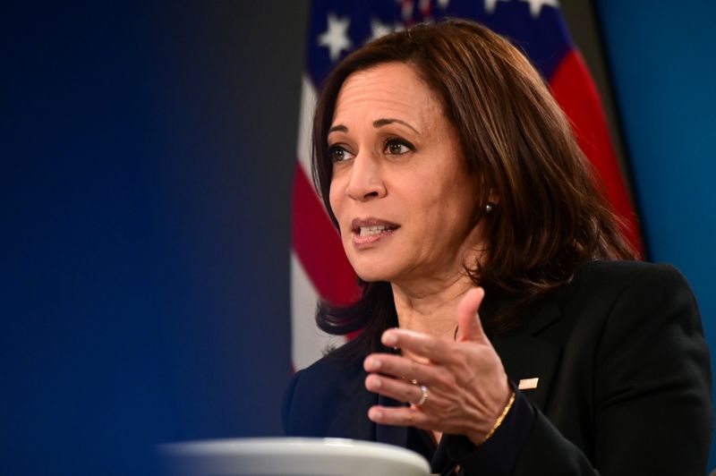 &copy; Reuters. U.S. Vice President Harris participates in virtual meeting to discuss American Rescue Plan, in Washington