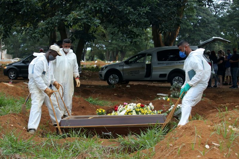 &copy; Reuters. Enterro de vítima da Covid-19 no cemitério da Vila Formosa, em São Paulo