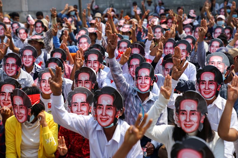 &copy; Reuters. Protest against the military coup in Yangon