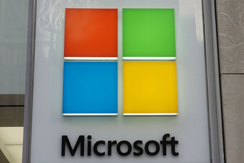&copy; Reuters. A Microsoft logo is pictured on a store in New York