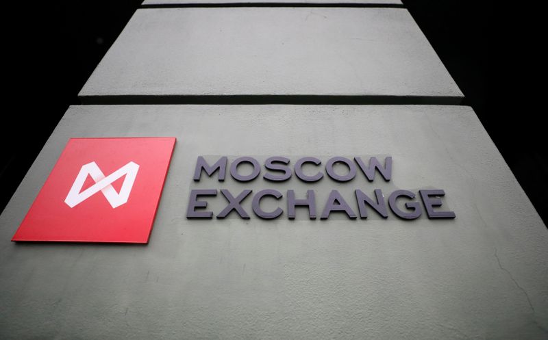 &copy; Reuters. A board with the logo of the Moscow Exchange is on display in its office in Moscow