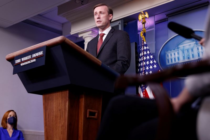 &copy; Reuters. White House National Security Advisor Jake Sullivan delivers remarks during a press briefing