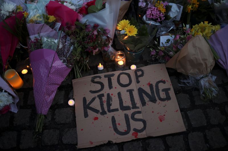 © Reuters. Memorial site at the Clapham Common Bandstand, following the kidnap and murder of Sarah Everard in London