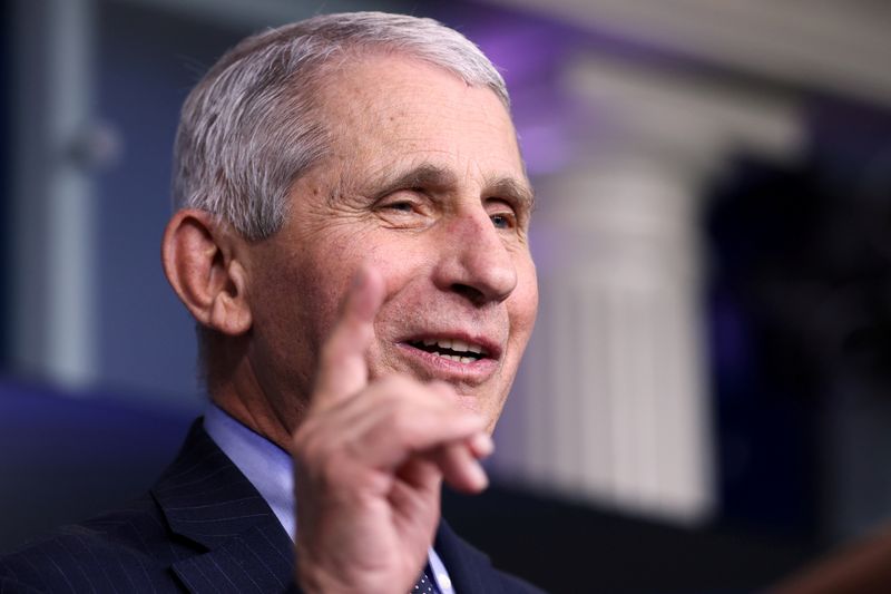 &copy; Reuters. FILE PHOTO: Fauci addresses the daily press briefing at the White House in Washington