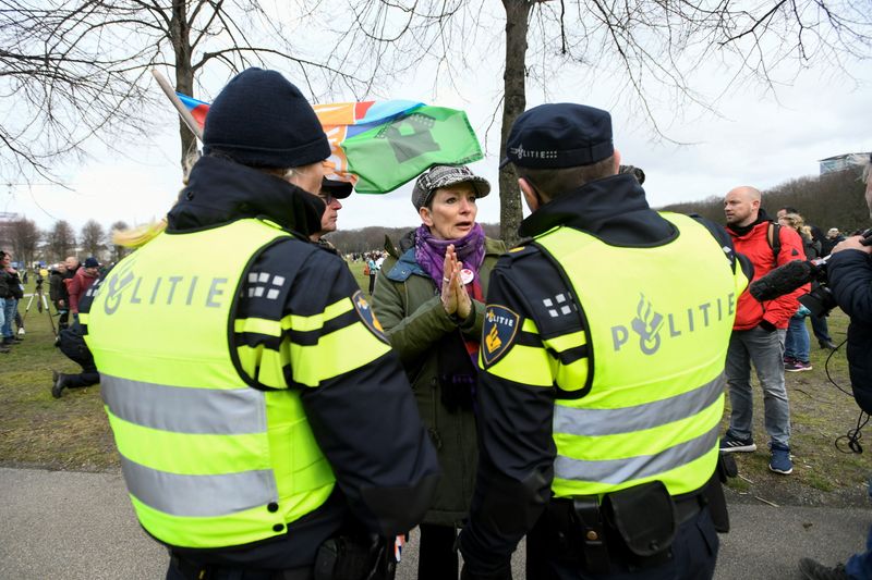 © Reuters. Protest against COVID-19 restrictions in The Hague