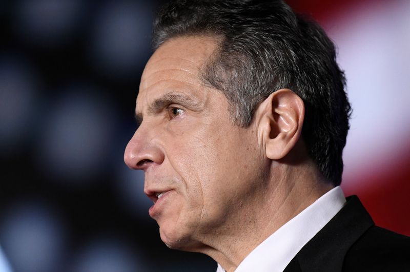 &copy; Reuters. New York Governor Andrew Cuomo delivers his State of the State address virtually from The War Room at the state Capitol in Albany