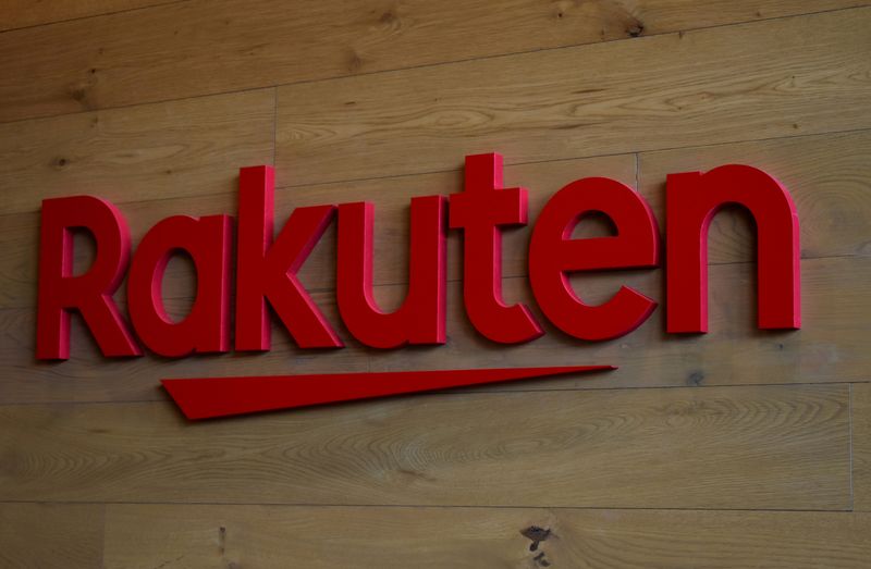 &copy; Reuters. FILE PHOTO: The logo of Rakuten is pictured at the headquarters of Rakuten in Tokyo