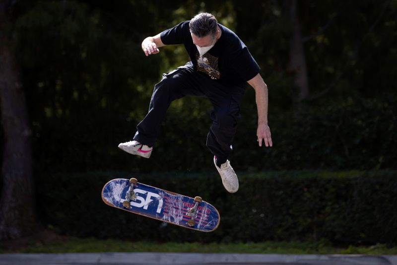 &copy; Reuters. CEO at USA Skateboaring Friedberg on his skateboard in California