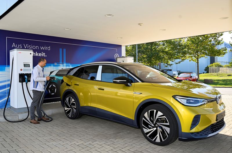 &copy; Reuters. FILE PHOTO: VW shows electric SUV &quot;ID 4&quot; during a photo workshop