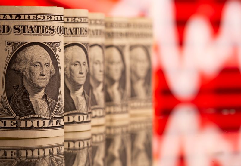 &copy; Reuters. U.S. One dollar banknotes are seen in front of displayed stock graph in this illustration taken