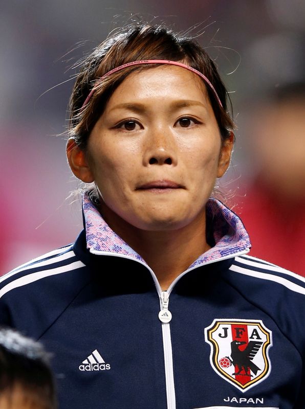 © Reuters. FILE PHOTO: Japan's Kawasumi is pictured before their women's international friendly soccer match against Italy in Nagano