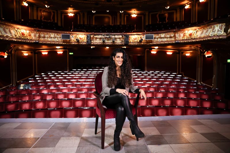 &copy; Reuters. Actress Sejal Keshwala poses onstage inside the Apollo Theatre on Shaftsbury Avenue, in London