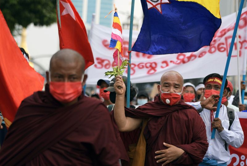 &copy; Reuters. Protest against the military coup in Yangon