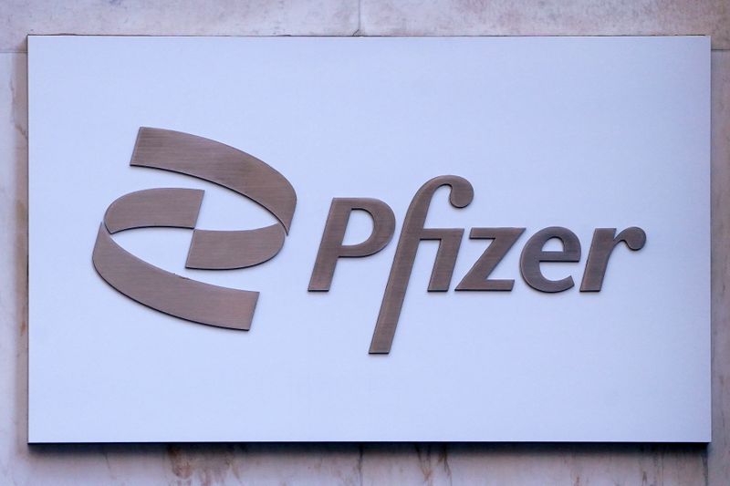 &copy; Reuters. Pfizer logo in Manhattan, New York