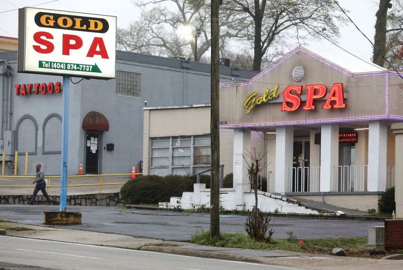 &copy; Reuters. A view of the Gold Spa after deadly shootings at three day spas, in Atlanta