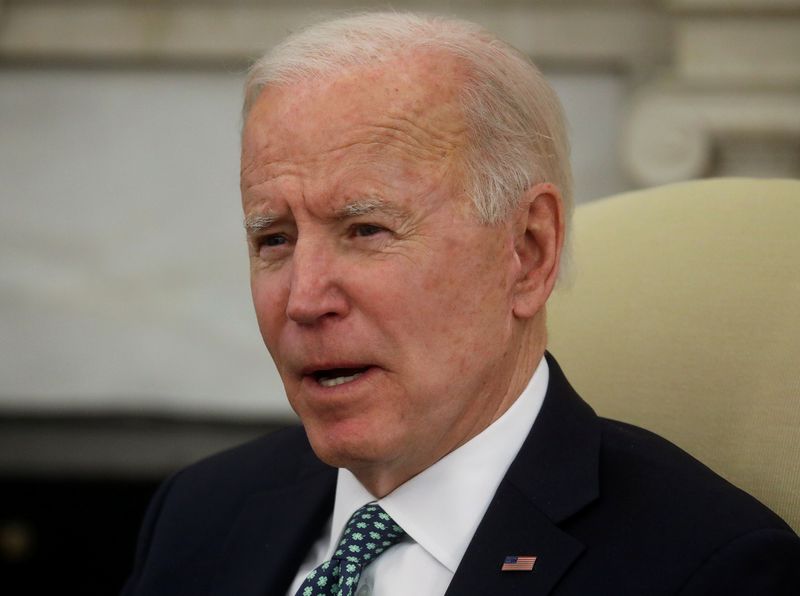 &copy; Reuters. U.S. President Biden participates in virtual events to mark St. Patrick&apos;s Day at the White House in Washington