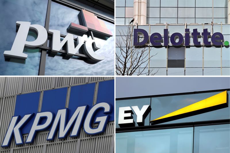 © Reuters. A combination of file pictures shows logos of Price Waterhouse Coopers, Deloitte, KPMG and Ernst & Young